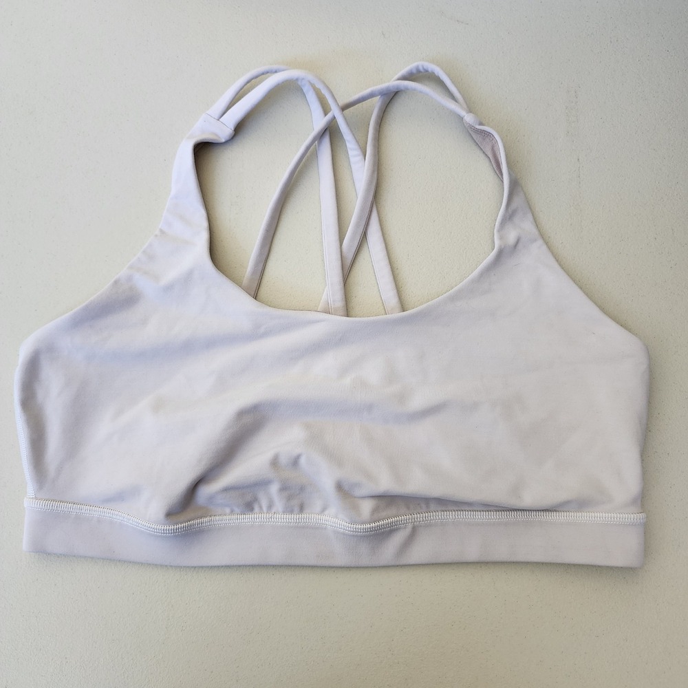 Lululemon Energy Bra Size 12 Light Gray White Strappy Back Fits B-D Cup